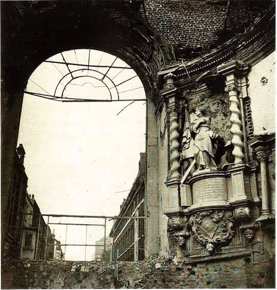 The Pierpoint Monument amid the bomb-damaged interior of St Anne’s Church, Soho