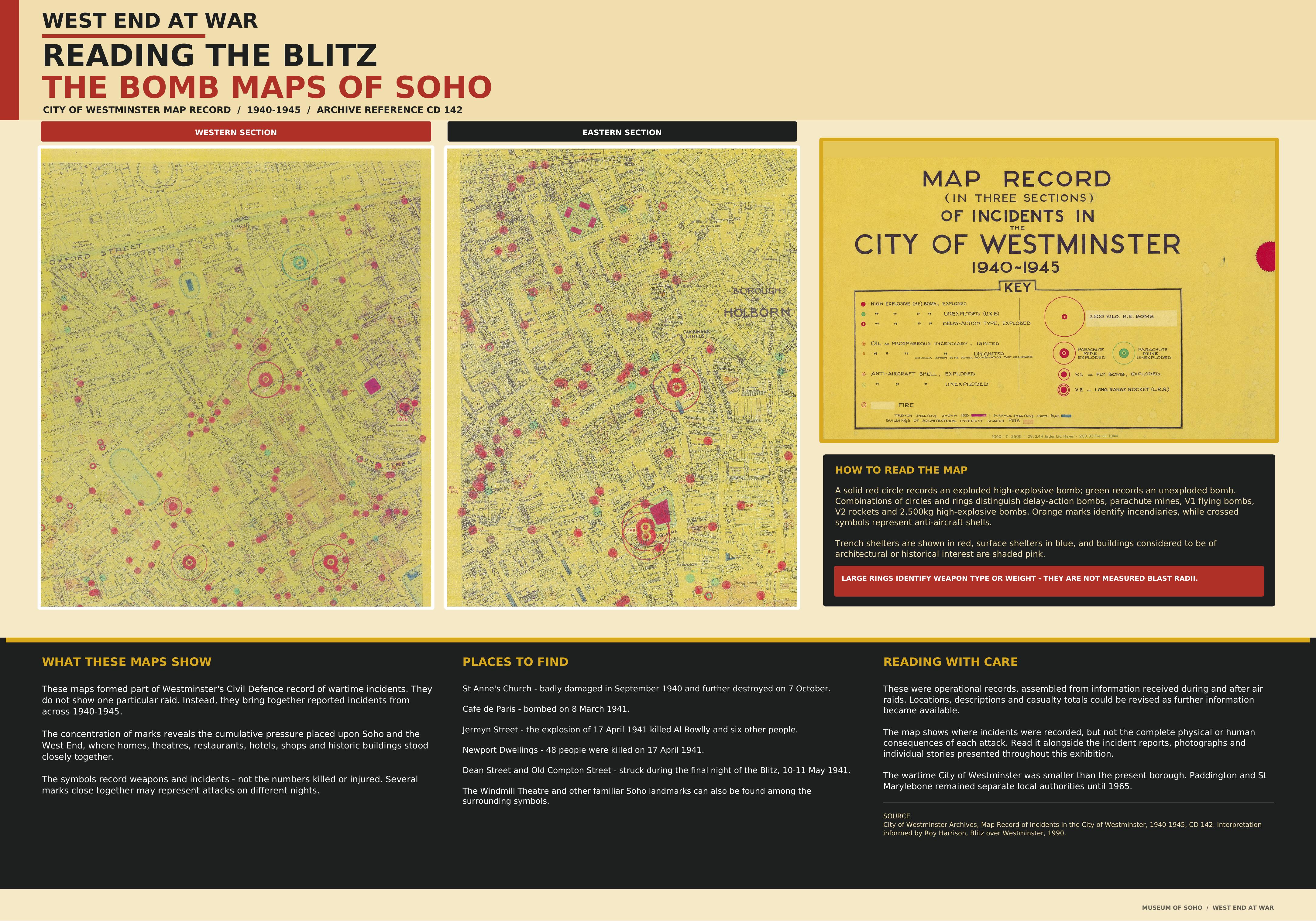 Museum of Soho West End at War bomb maps of Soho, based on Westminster City Archives CD 142