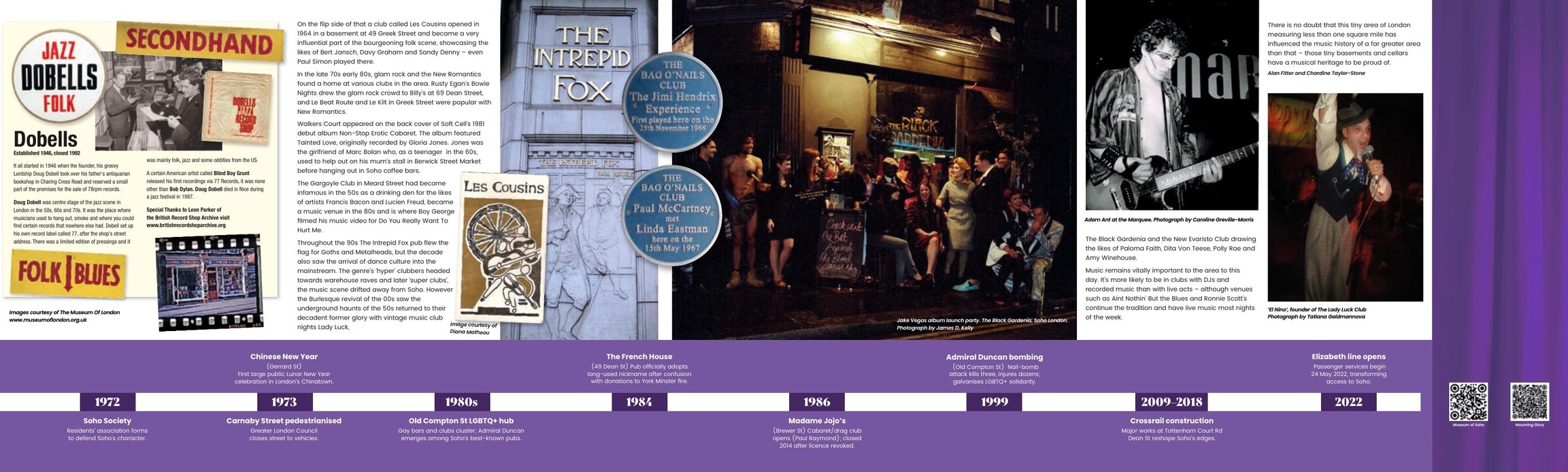 A Sound History of Soho timeline, second panel, continuing from 1972 to 2022